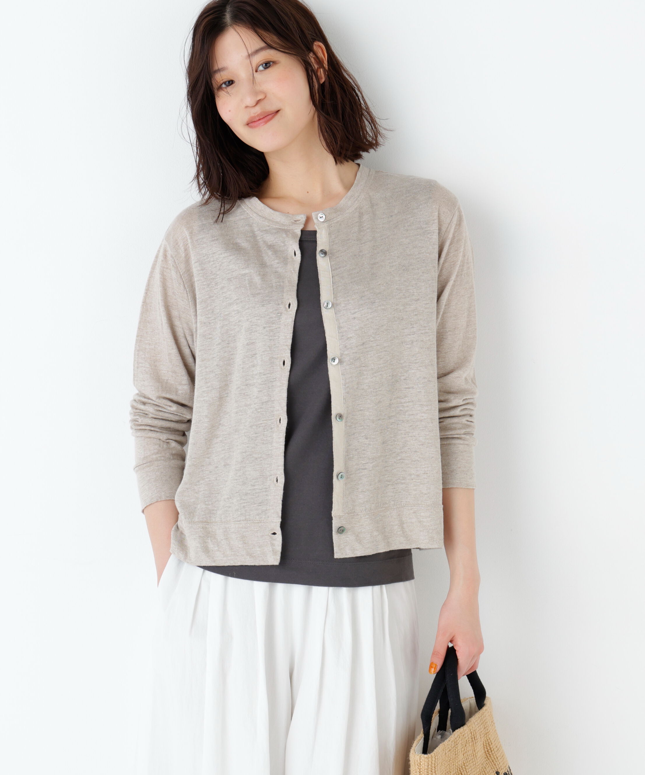  「リネン天竺カーディガン」|Tシャツ・カットソー|ベージュ