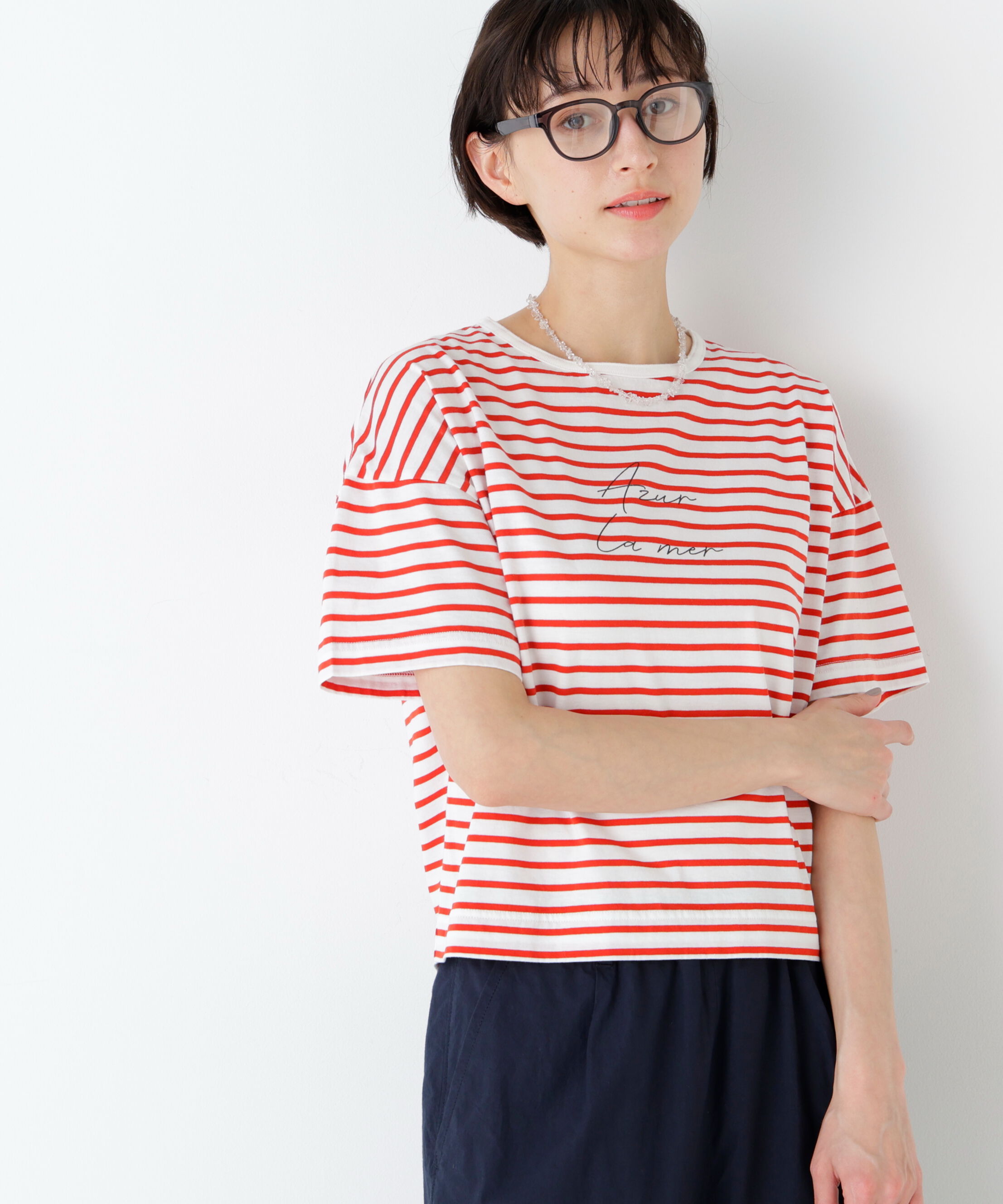  「ａｚｕｒｅｌａ　ｍｅｒ　ボーダーロゴＴシャツ」|Tシャツ・カットソー|ホワイトxレッ3