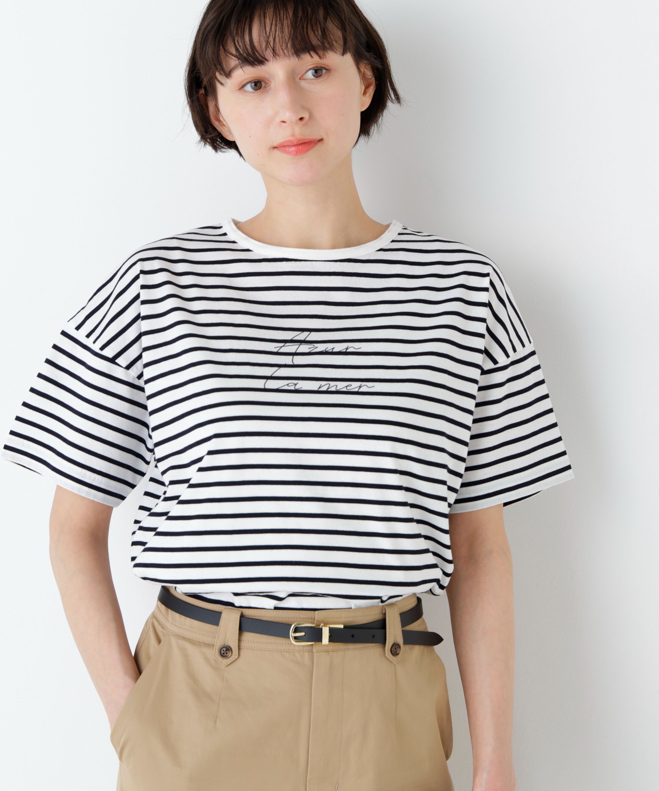  「ａｚｕｒｅｌａ　ｍｅｒ　ボーダーロゴＴシャツ」|Tシャツ・カットソー|ホワイトxネイ3