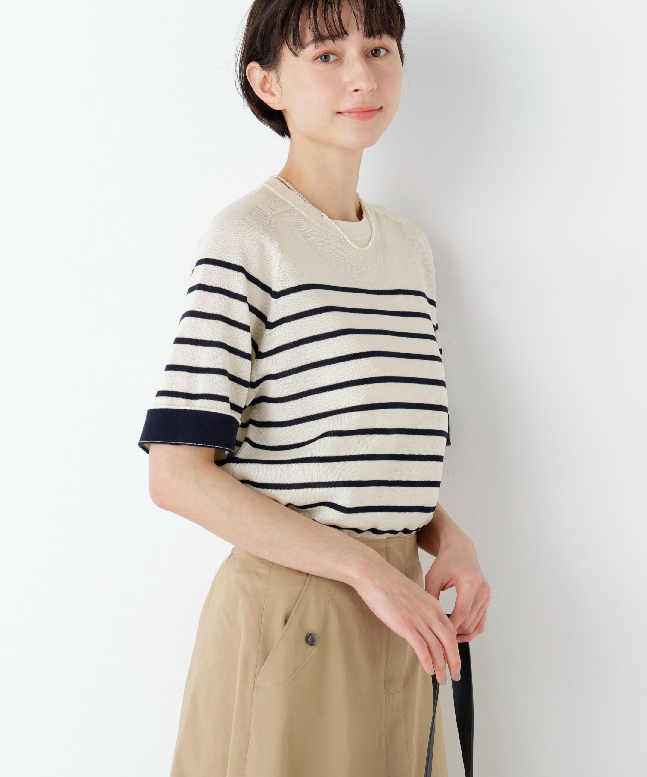  「ハイゲージギマ　クルーネックラグランプルオーバー」|ニット・セーター|