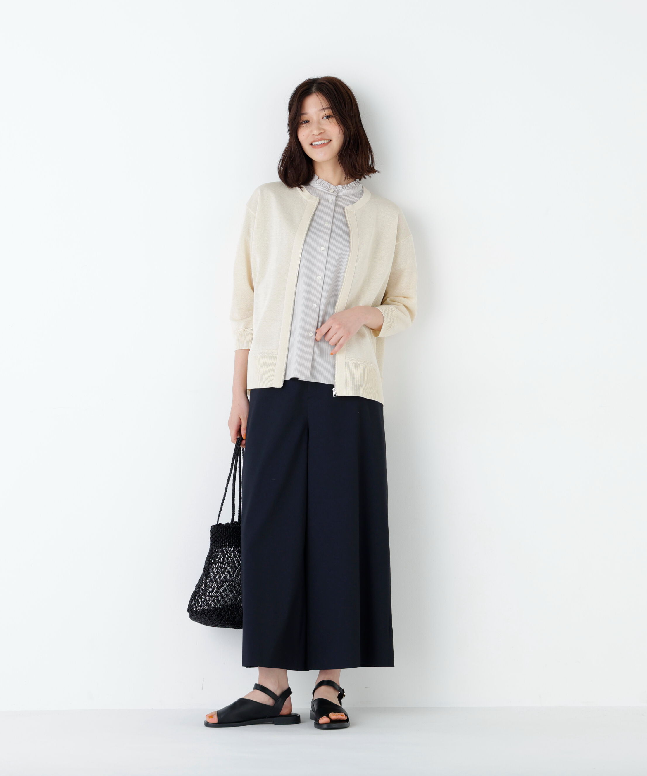  「ハイゲージギマ　ジップアップクルーカーディガン」|ニット・セーター|