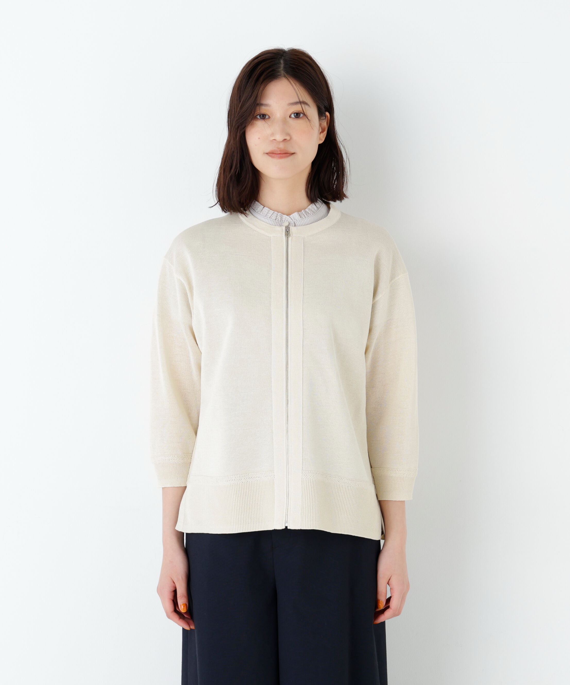  「ハイゲージギマ　ジップアップクルーカーディガン」|ニット・セーター|