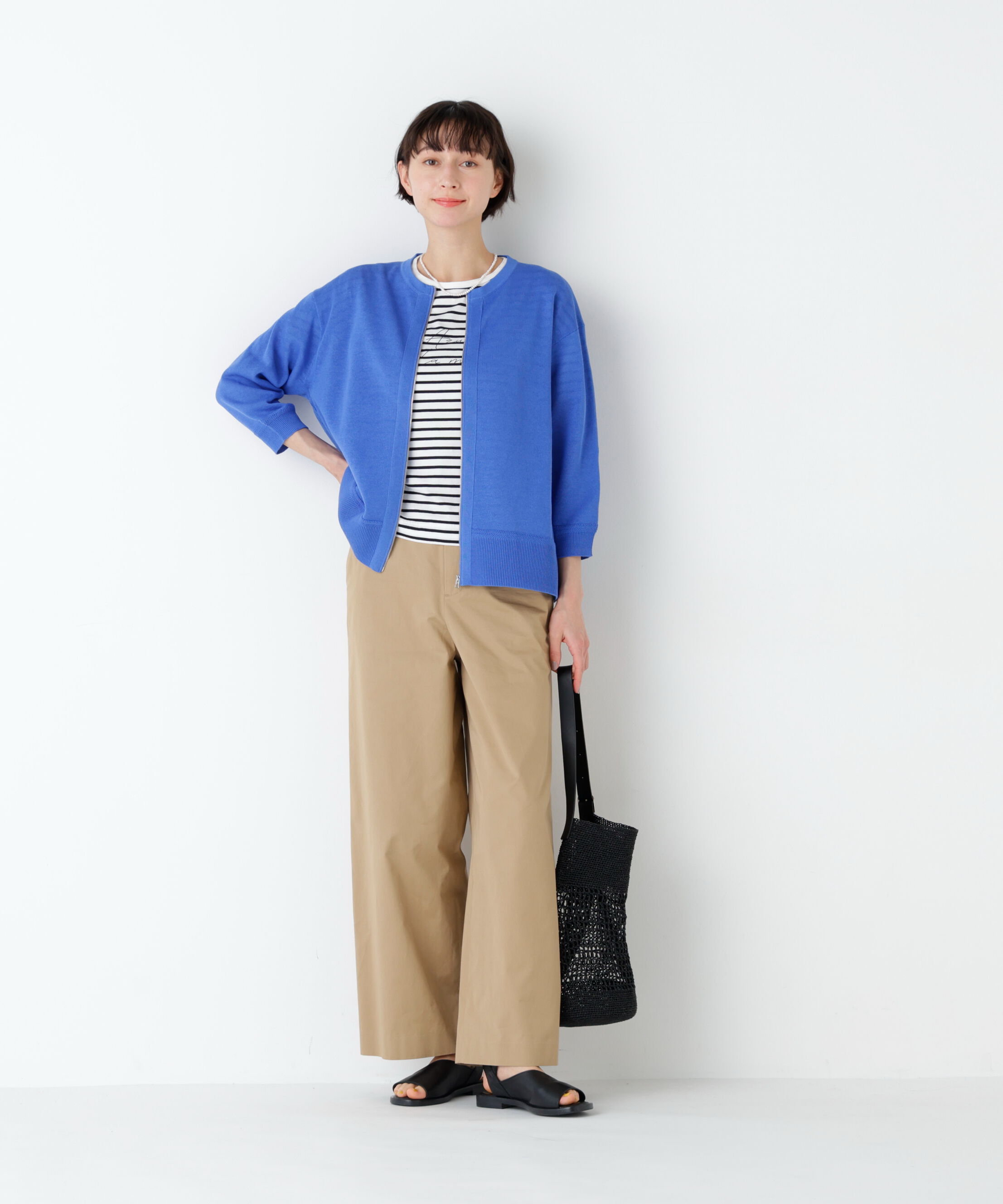  「ハイゲージギマ　ジップアップクルーカーディガン」|ニット・セーター|