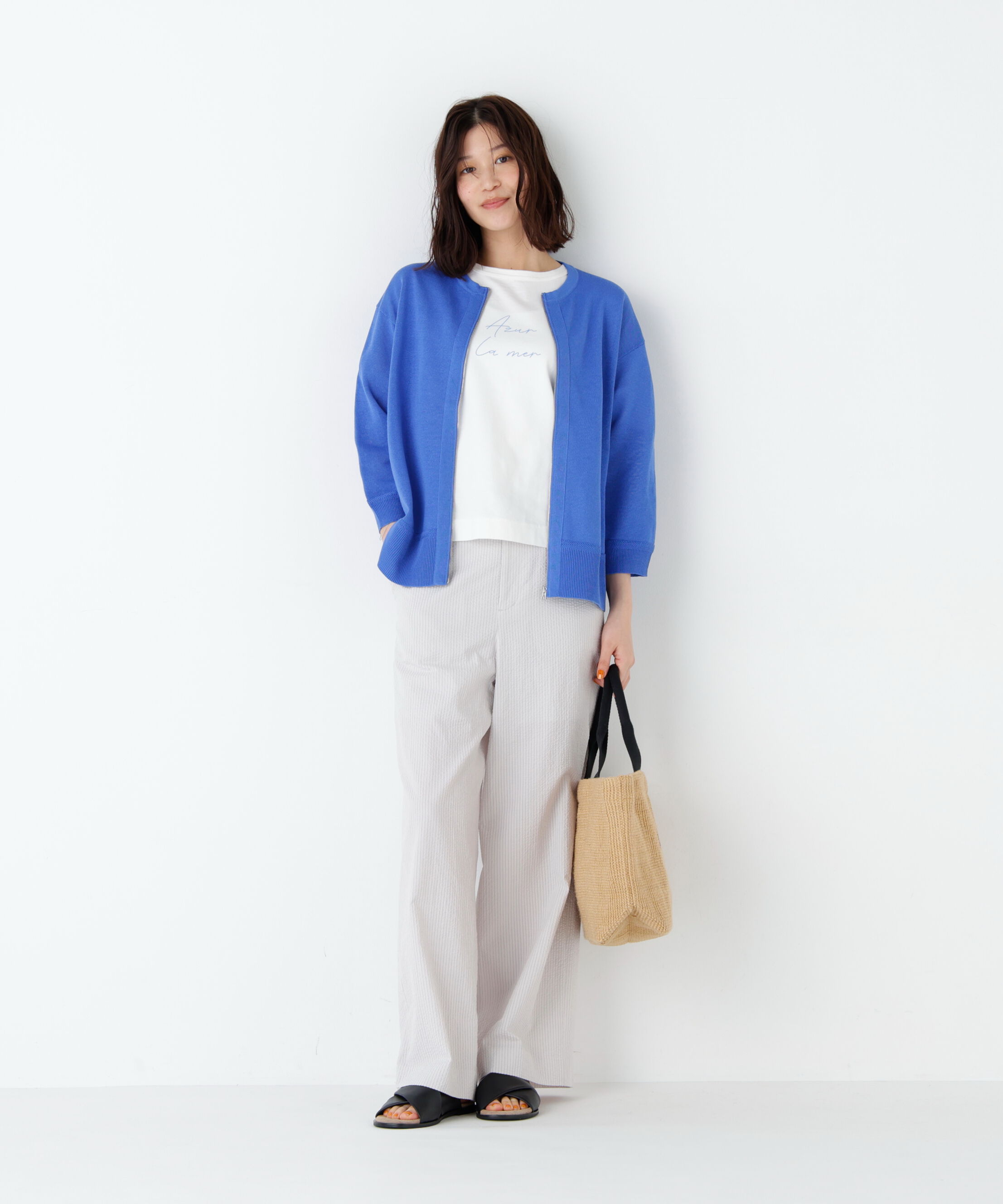  「ハイゲージギマ　ジップアップクルーカーディガン」|ニット・セーター|