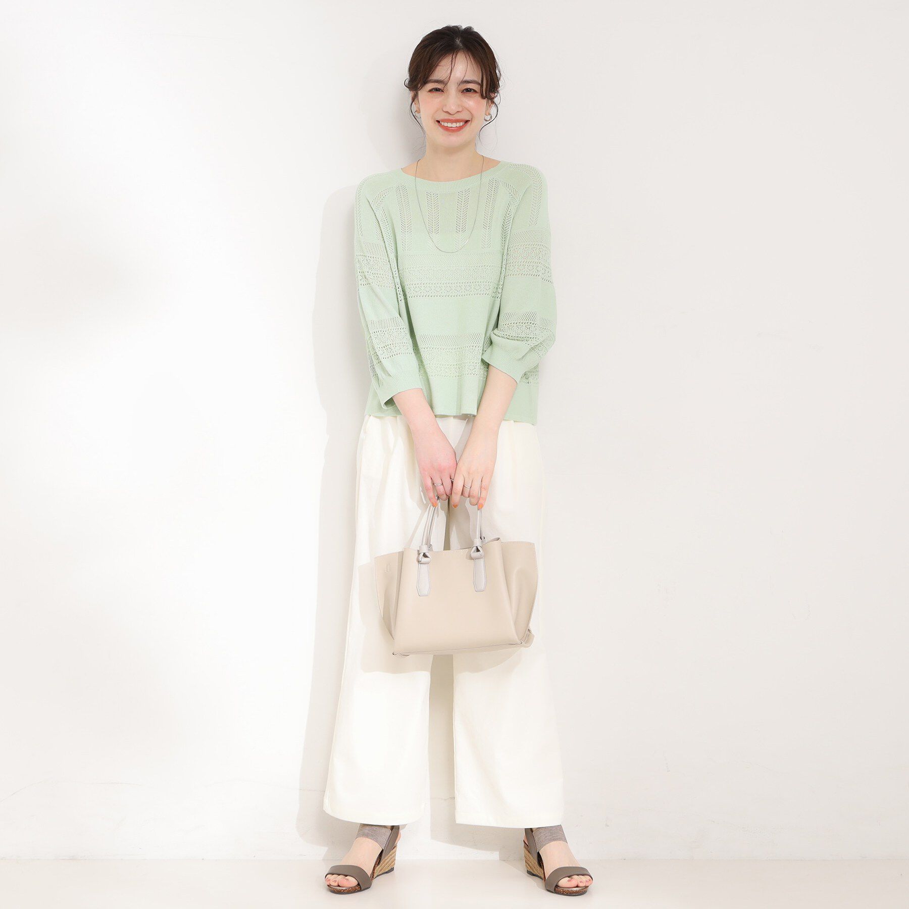 SHOO･LA･RUE「【洗濯機可/S-LL】軽やかきれい見え 透かし柄ニット」|ニット・セーター|