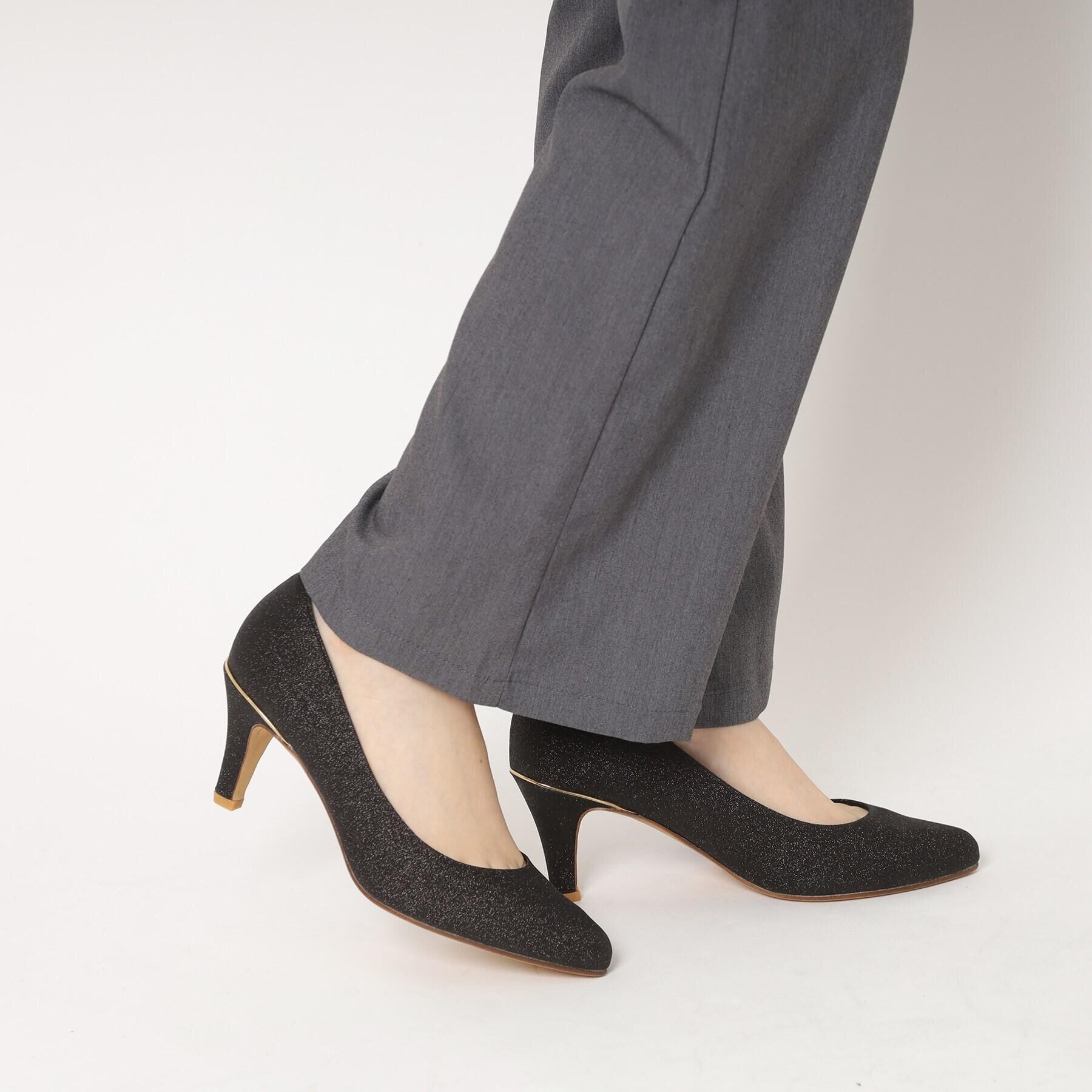 ESPERANZA「【12時間パンプス】約7.5㎝／アソート素材　歩きやすくて疲れにくい」|パンプス|ラメブラック(919