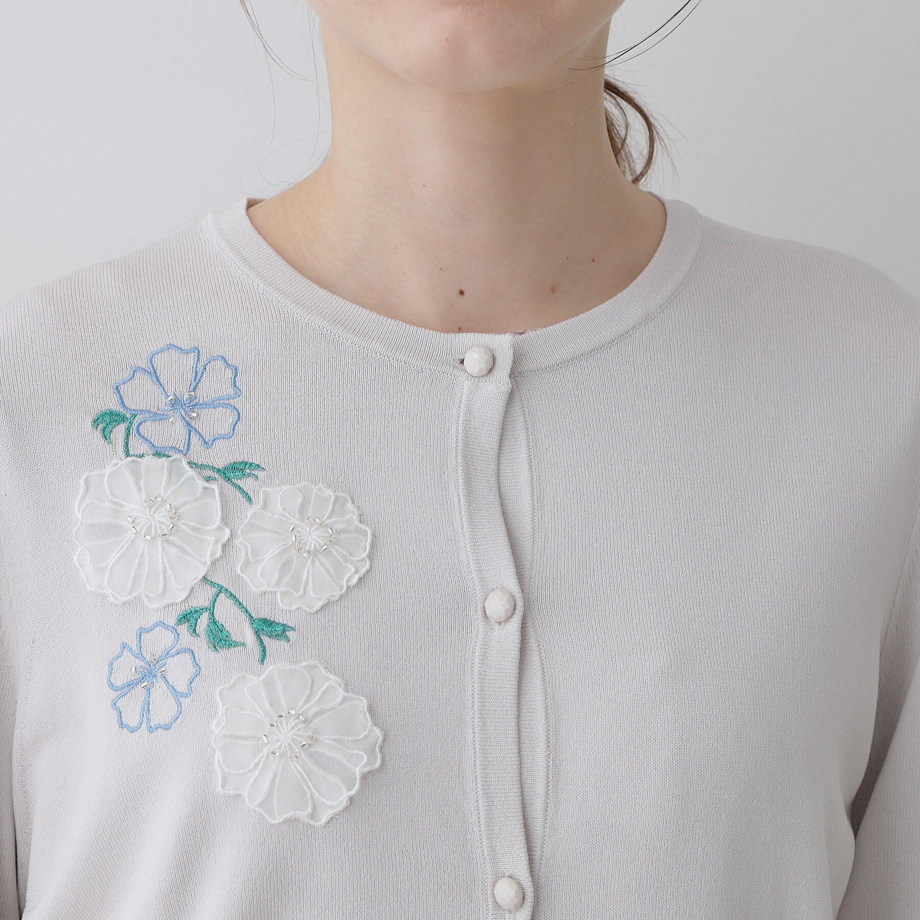 SunaUna「【SS～Lサイズ展開／フラワー刺繍】クラフトニット」|カーディガン|