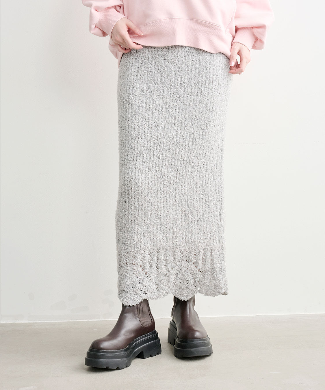COCO DEAL「柄編みニットタイトスカート」|スカート|ライトグレー