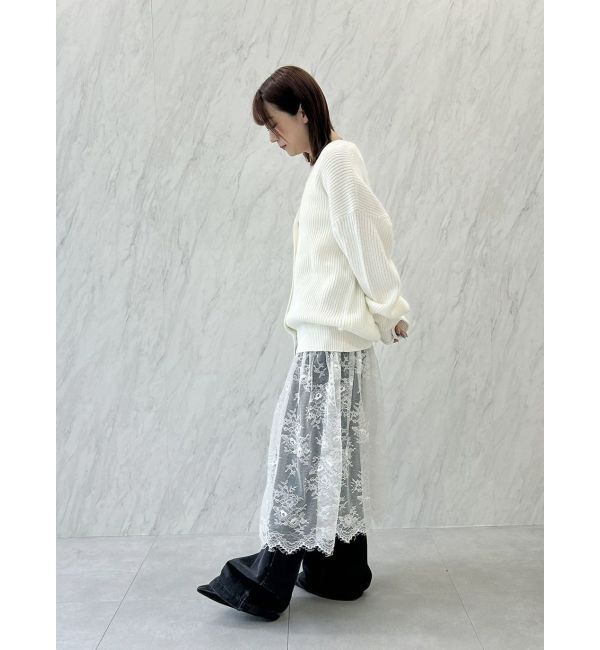 CALNAMUR「LACE&times;KNIT LONG CD/レース&times;ニットロングカーディガン」|カーディガン|