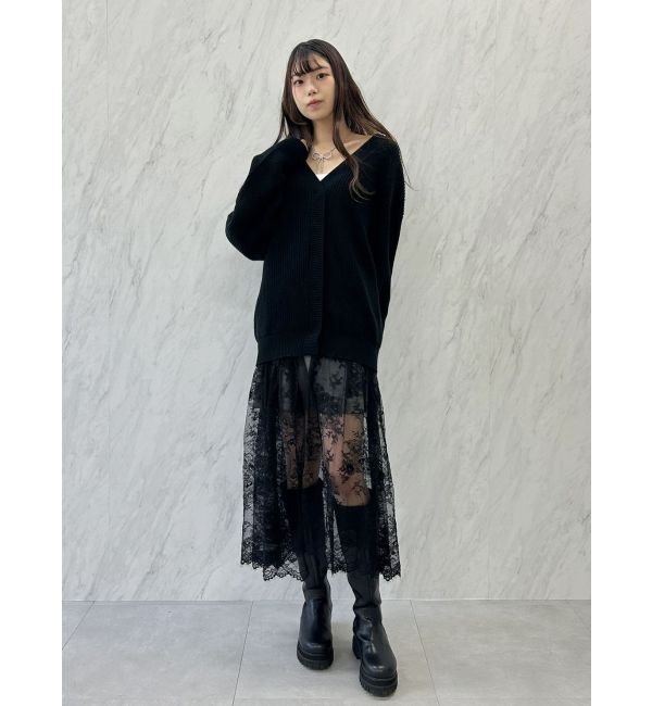 CALNAMUR「LACE&times;KNIT LONG CD/レース&times;ニットロングカーディガン」|カーディガン|
