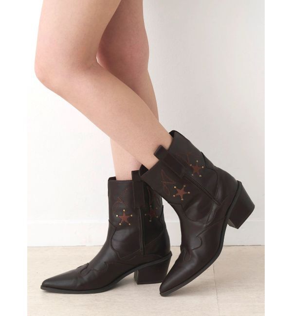 CALNAMUR「ショートウエスタンブーツ」|ショートブーツ|ブラウン