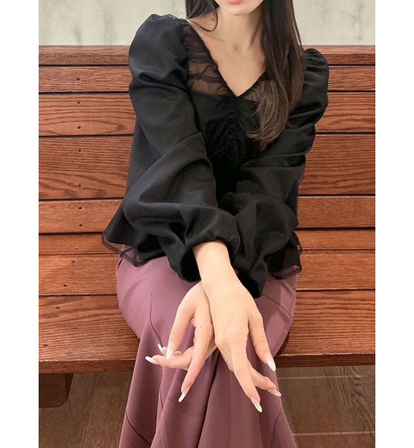 RESEXXY「シャーリングチュールチュニック」|チュニック|ブラック