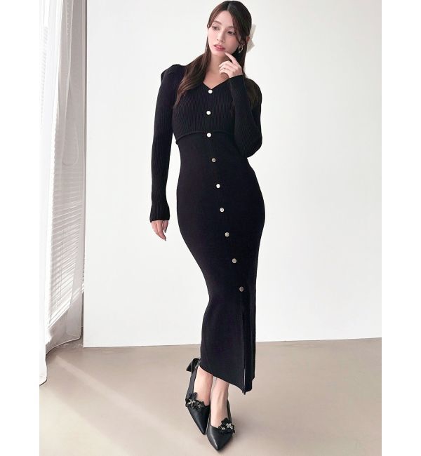 RESEXXY「ゴールドボタンタイトニットワンピース」|ワンピース|