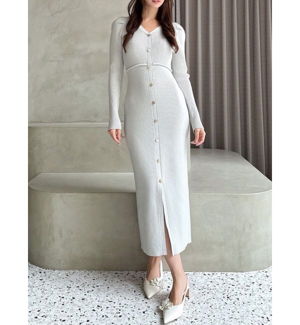 RESEXXY「ゴールドボタンタイトニットワンピース」|ワンピース|ミントグリーン