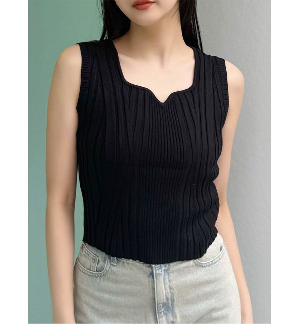 MURUA「スクエアキーネックリブニットタンク」|タンクトップ|ブラック