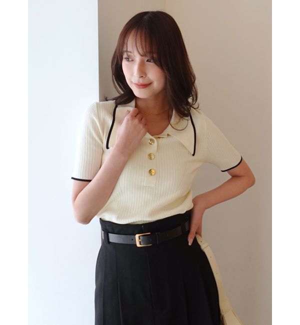 LAGUNAMOON「カラーネックラインニットプルオーバー」|ニット・セーター|