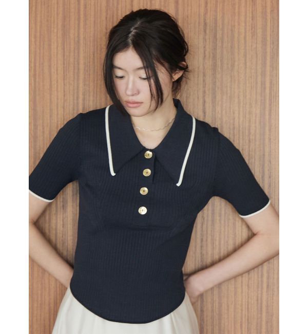 LAGUNAMOON「カラーネックラインニットプルオーバー」|ニット・セーター|ネイビー