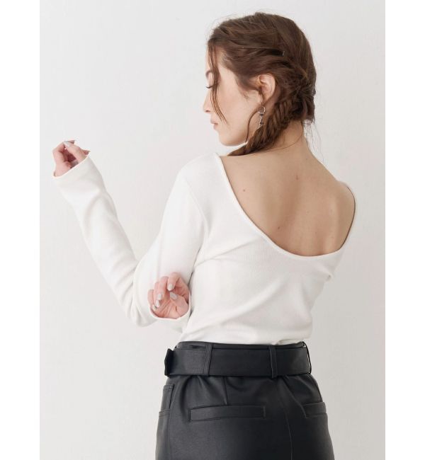 EVRIS「バックオープンショートリブトップス」|Tシャツ・カットソー|ホワイト