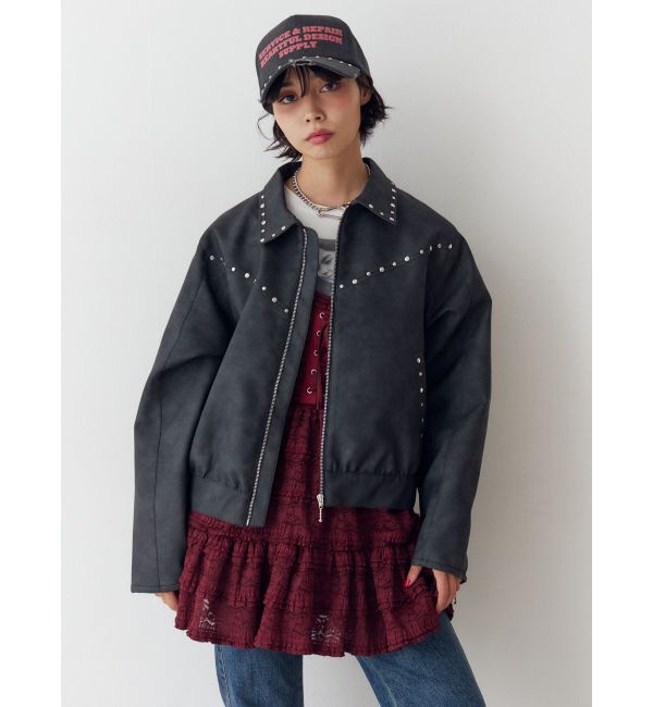 jouetie「フェイクレザースタッズブルゾン」|ブルゾン・スタジャン|