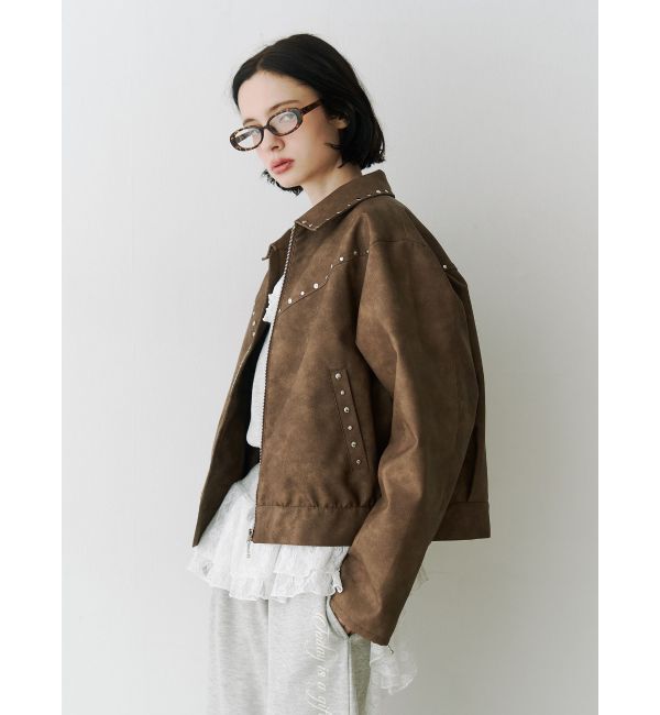 jouetie「フェイクレザースタッズブルゾン」|ブルゾン・スタジャン|