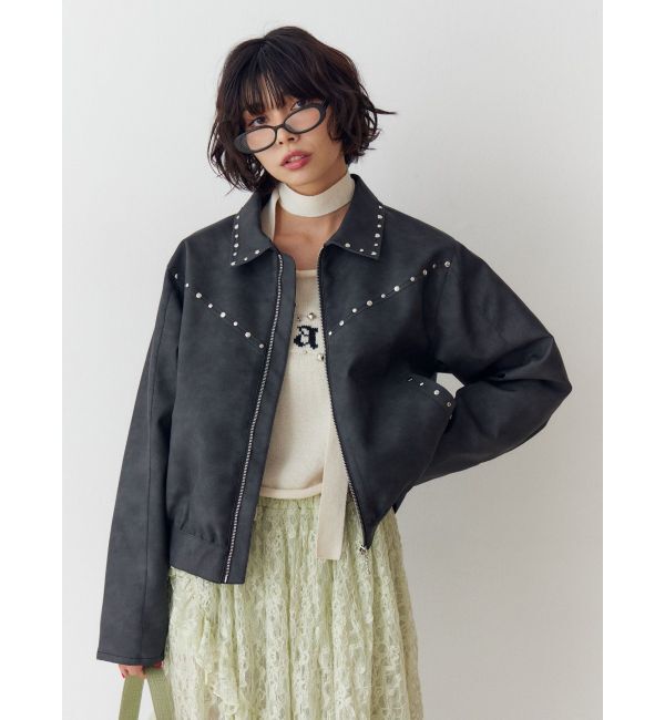 jouetie「フェイクレザースタッズブルゾン」|ブルゾン・スタジャン|