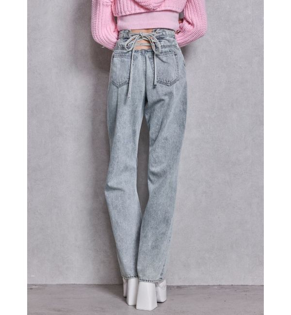 GYDA「ハイウエストBACK LACE UPストレートデニムパンツ」|デニム|