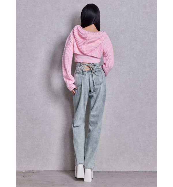 GYDA「ハイウエストBACK LACE UPストレートデニムパンツ」|デニム|