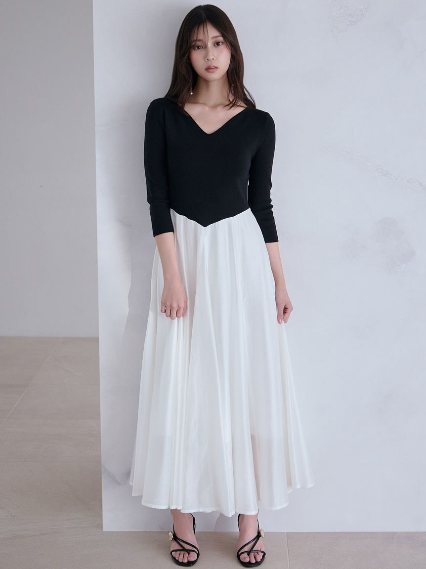 SNIDEL「ハートネックシアーフレアコンビワンピース」|ワンピース|