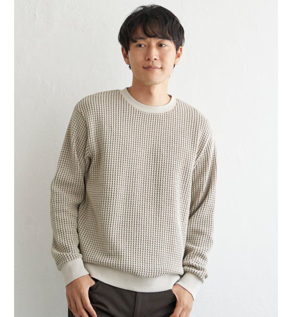 ikka「ビッグワッフルクルーネックプルオーバー」|パーカー|ベージュ