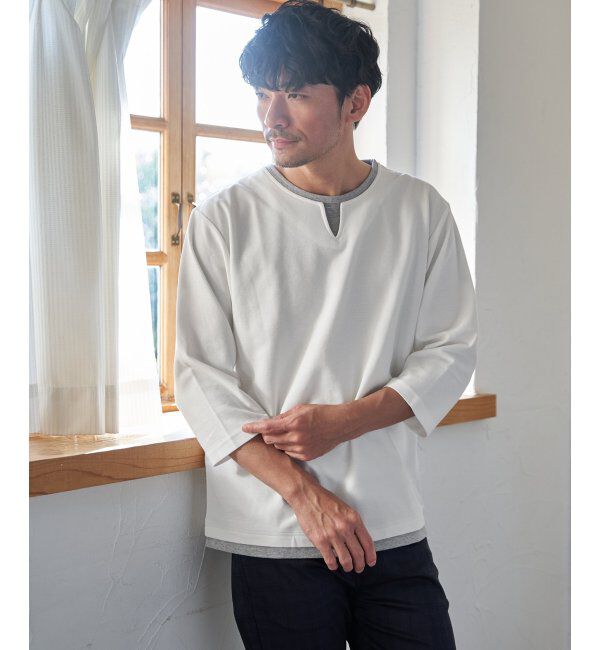 ikka「【抗菌防臭】GOKU楽冷感7分袖キーネック」|Tシャツ・カットソー|