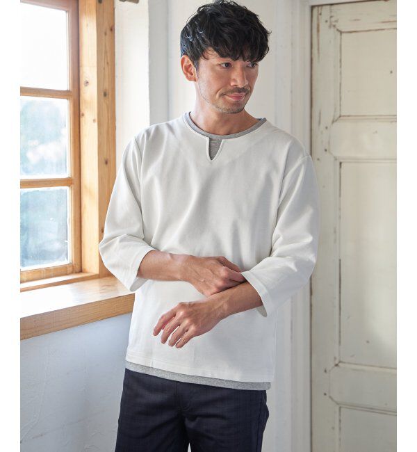 ikka「【抗菌防臭】GOKU楽冷感7分袖キーネック」|Tシャツ・カットソー|