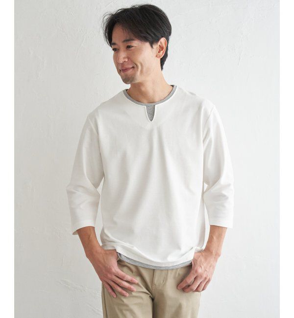 ikka「【抗菌防臭】GOKU楽冷感7分袖キーネック」|Tシャツ・カットソー|