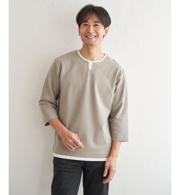 ikka「【抗菌防臭】GOKU楽冷感7分袖キーネック」|Tシャツ・カットソー|グレー