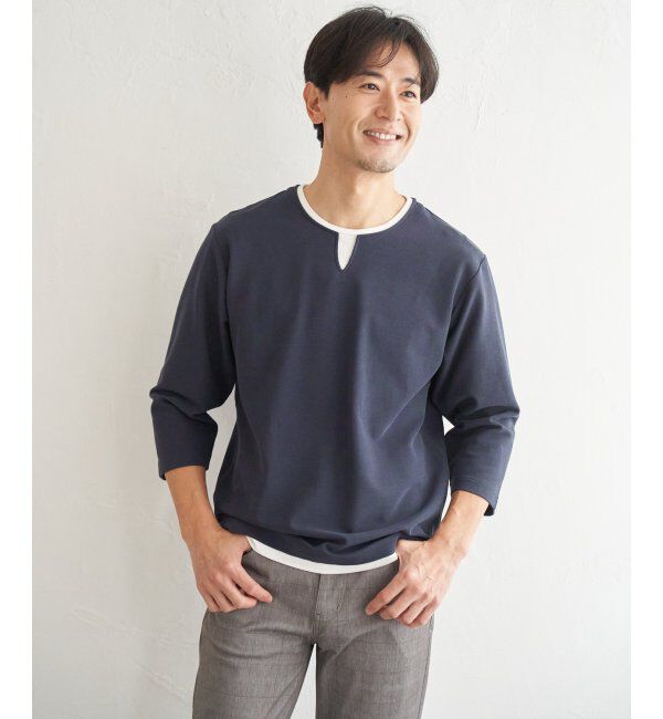 ikka「【抗菌防臭】GOKU楽冷感7分袖キーネック」|Tシャツ・カットソー|