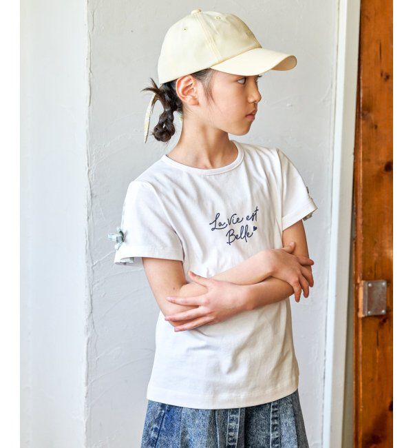 ikka kids「冷感肩ギンガム切り替えロゴT（120~160cm）」|Tシャツ・カットソー|オフホワイト