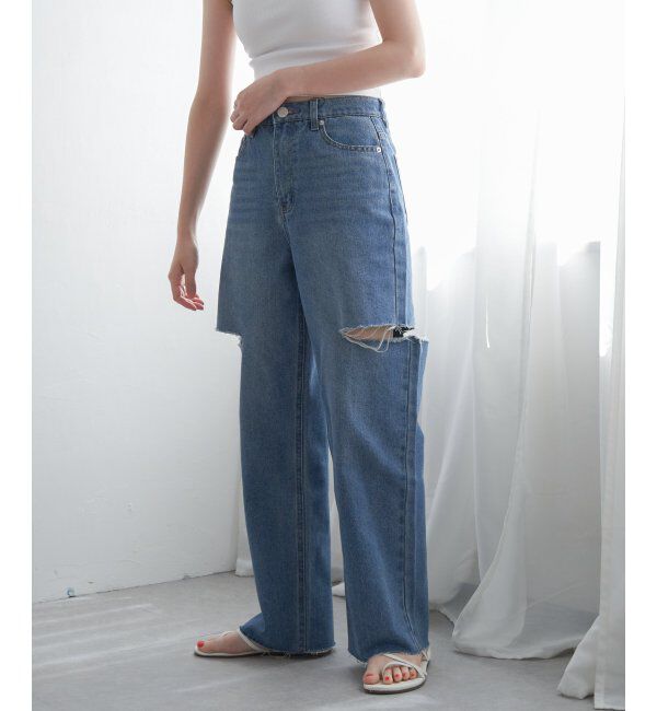 VENCE share style「ダメージデニム」|デニム|ブルー