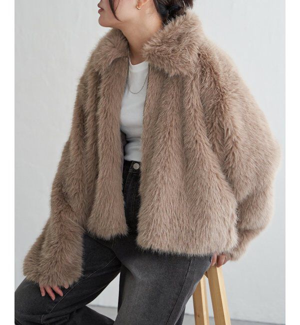 VENCE share style「シャギーファーショートコート」|ブルゾン・スタジャン|グレー