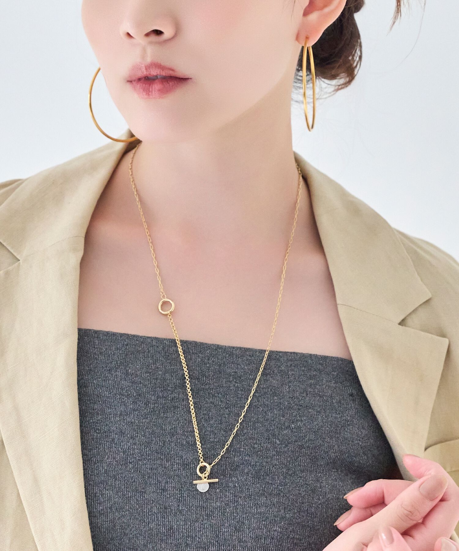  「【金属アレルギー対応】Y字マルチwayロングコインチェーンネックレス　ゴールド」|ネックレス|