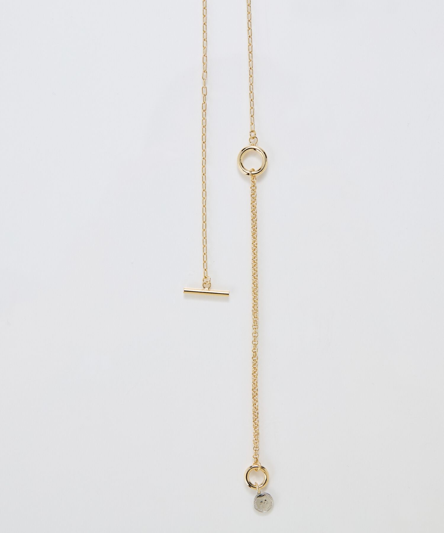  「【金属アレルギー対応】Y字マルチwayロングコインチェーンネックレス　ゴールド」|ネックレス|