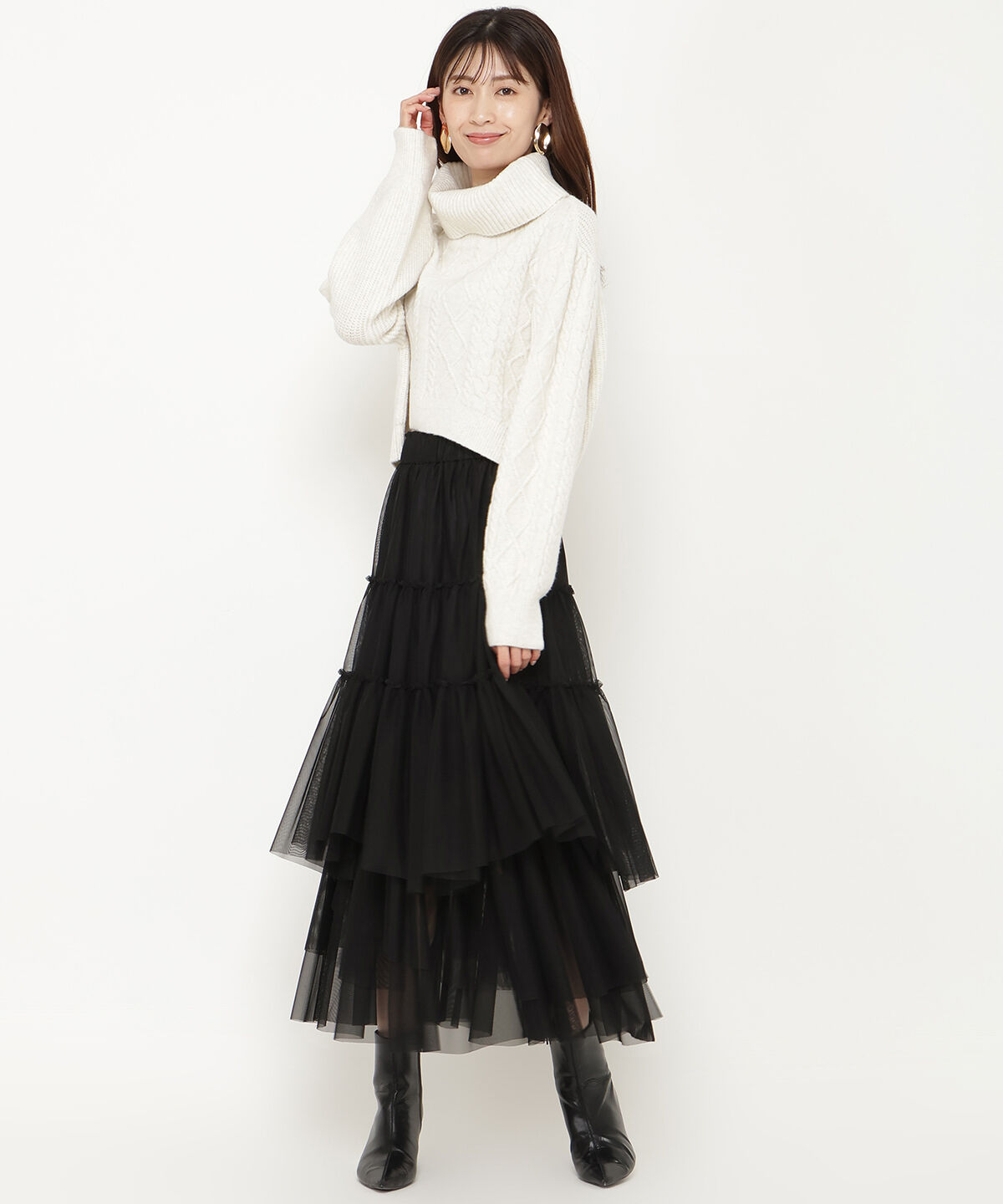 アンドクチュール「ミルドライクケーブルタートルネックプルオーバー」|ニット・セーター|