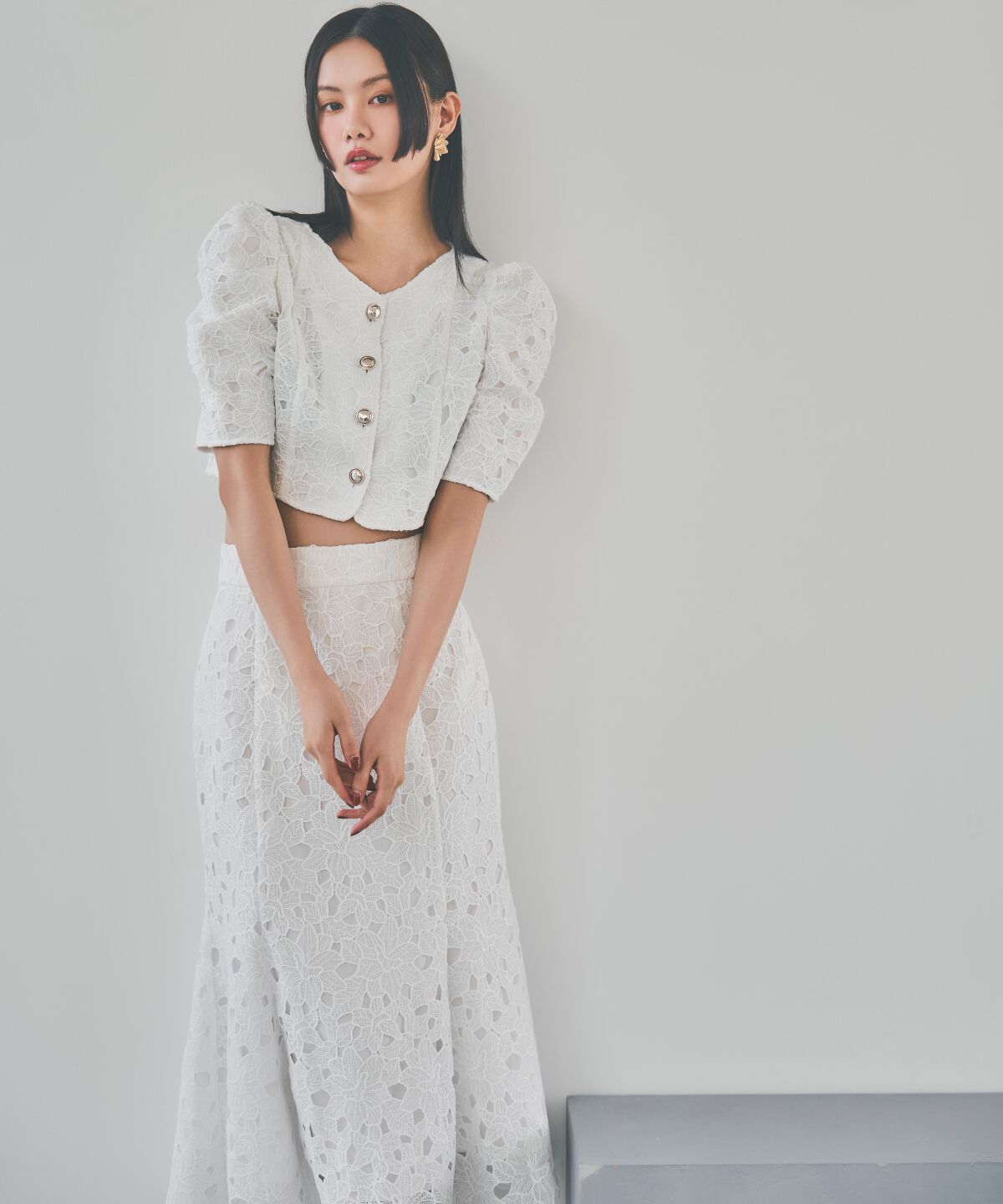 アンドクチュール「スカラレースジャケット」|ノーカラージャケット|