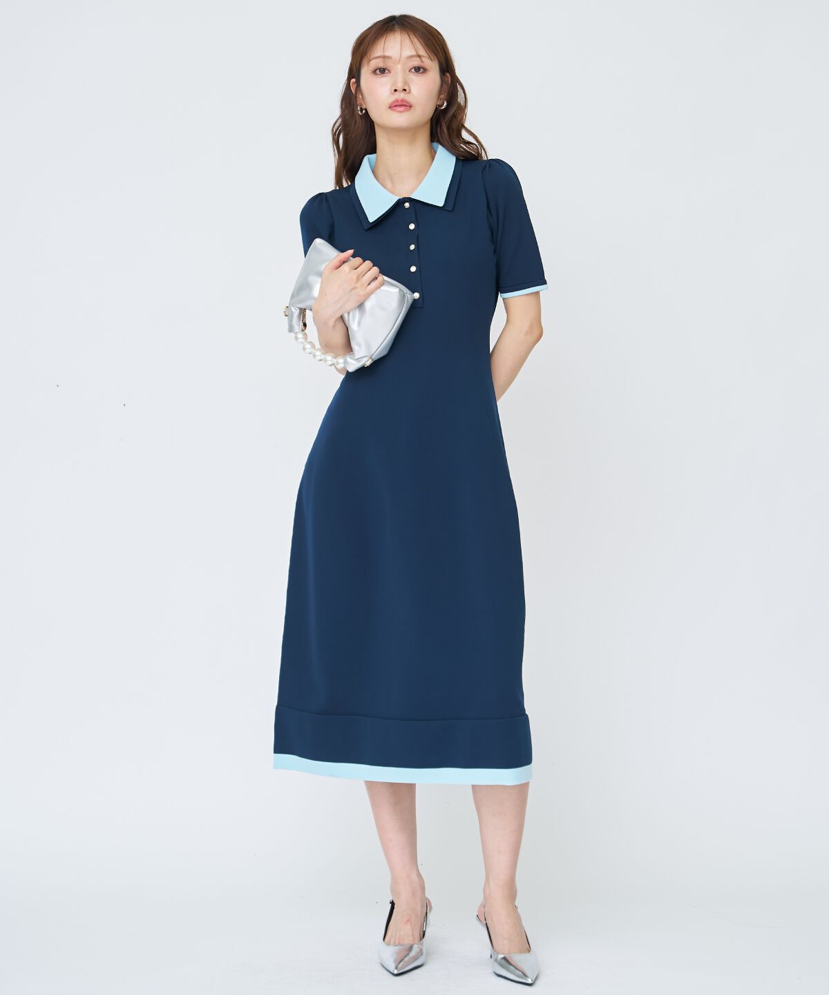 アンドクチュール「ポロニットワンピース」|ワンピース|ネイビー