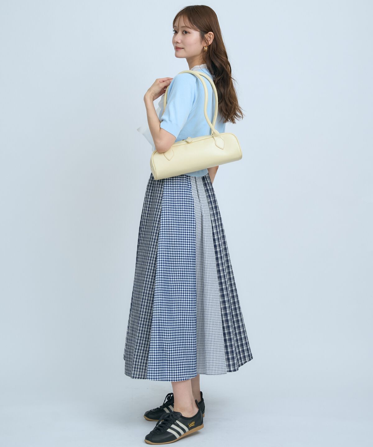 アンドクチュール「サッカーギンガム組み合わせスカート」|フレア|