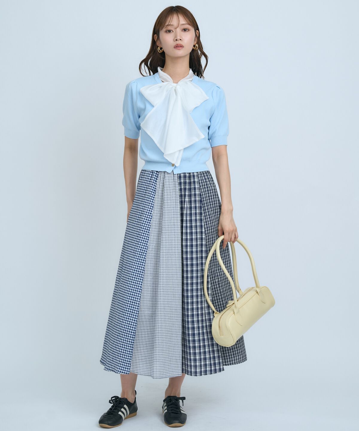 アンドクチュール「サッカーギンガム組み合わせスカート」|フレア|