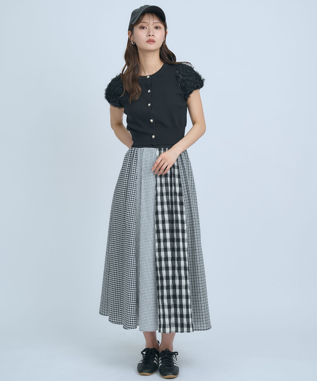 アンドクチュール「サッカーギンガム組み合わせスカート」|フレア|
