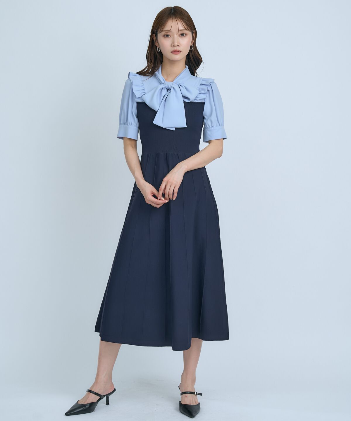 アンドクチュール「ニットビスチェ風ボウタイワンピース」|ワンピース|