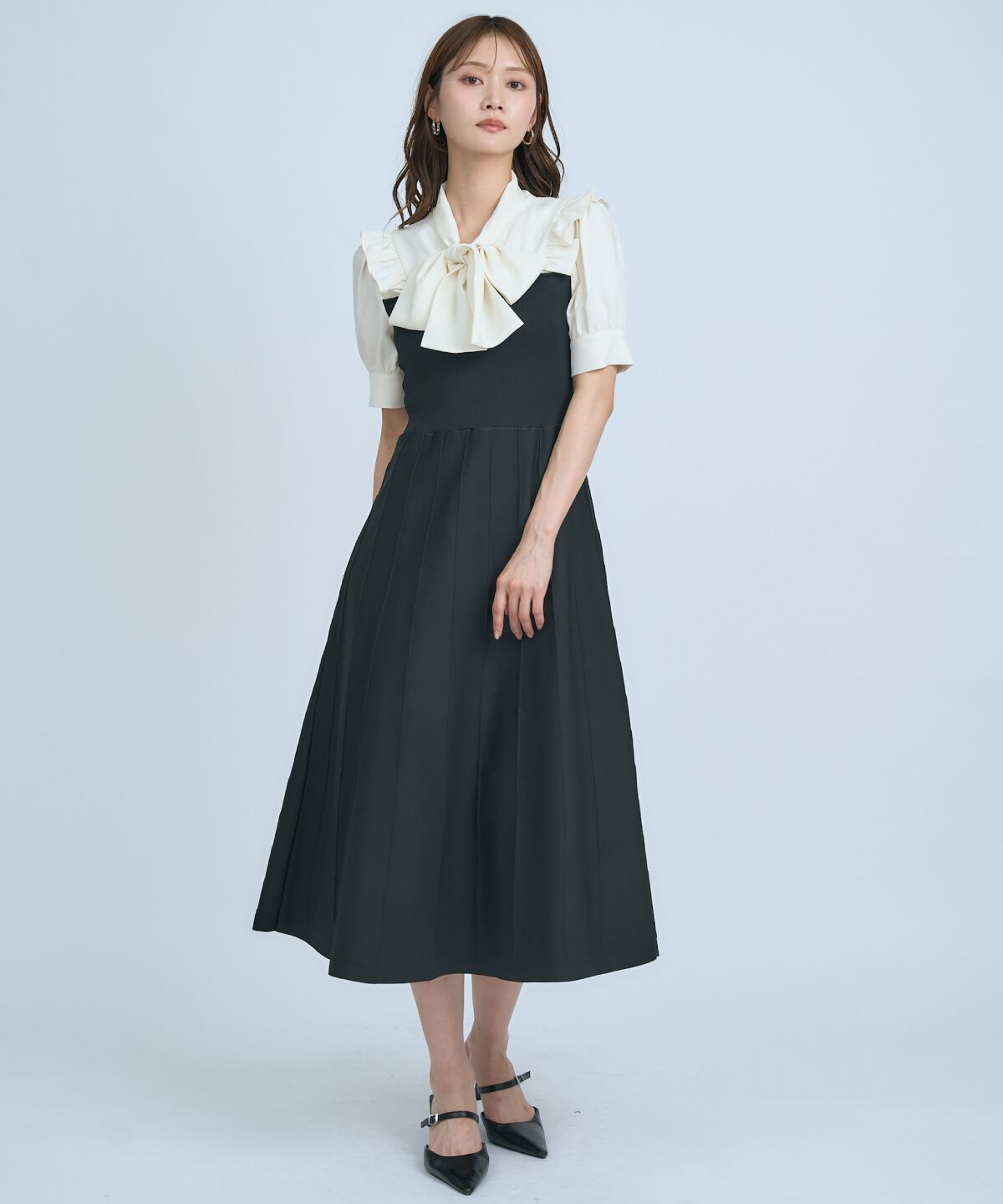 アンドクチュール「ニットビスチェ風ボウタイワンピース」|ワンピース|