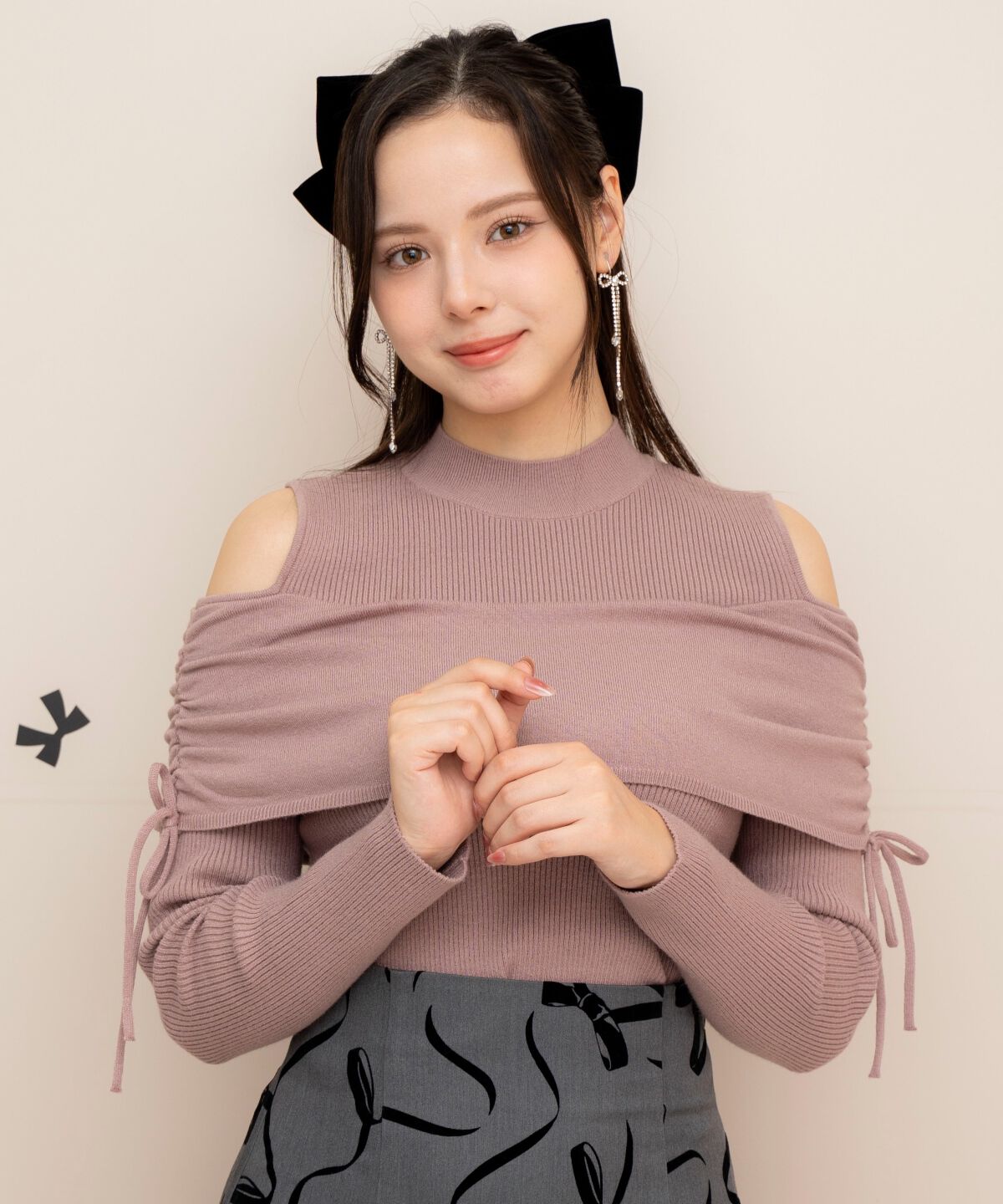 WILLSELECTION「ギャザーリボンオフショルニット」|ニット・セーター|ピンク