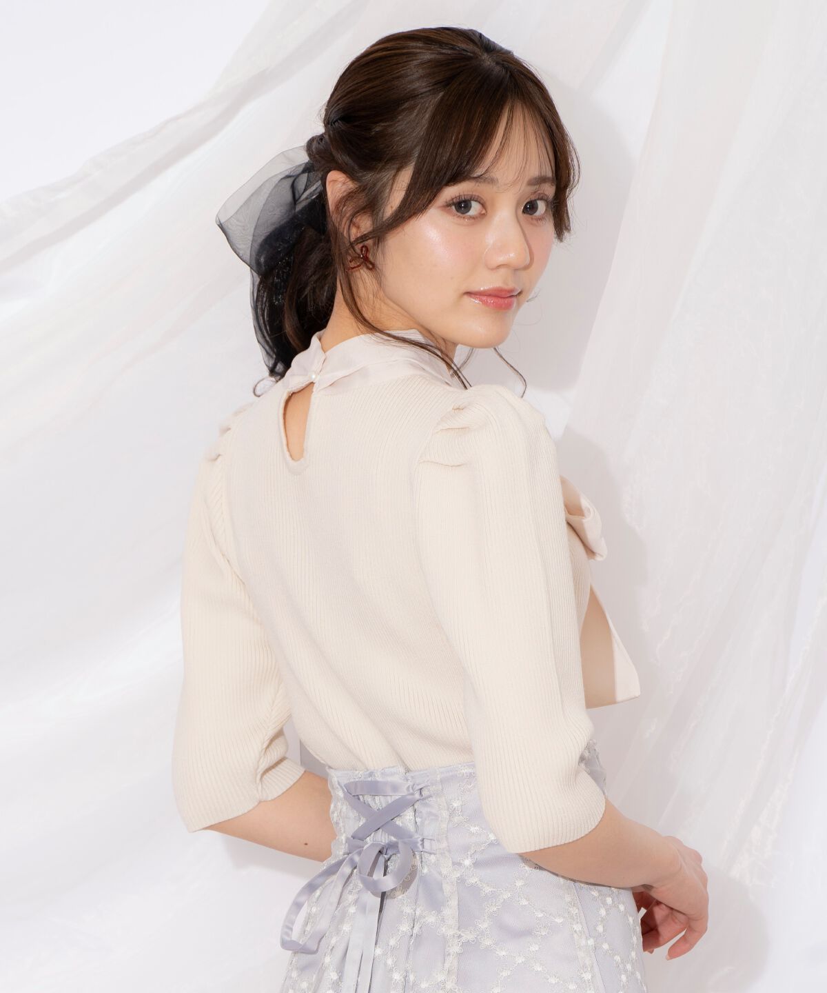 WILLSELECTION「リボンタイ5分袖リブニット」|ニット・セーター|