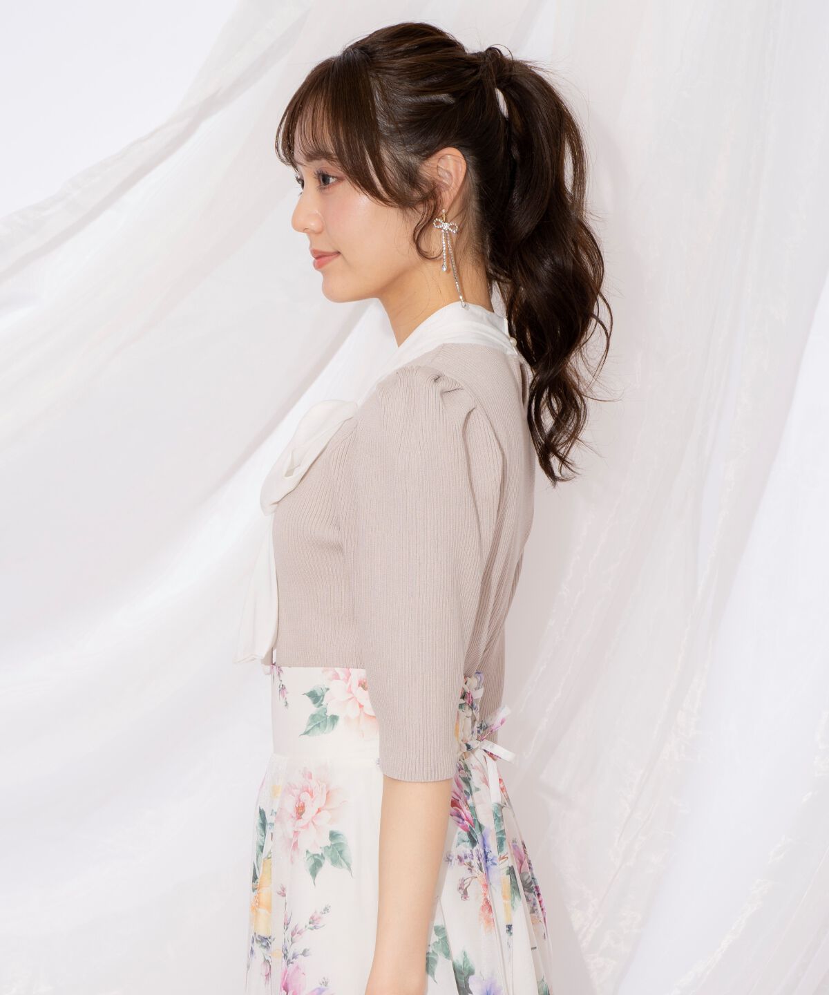 WILLSELECTION「リボンタイ5分袖リブニット」|ニット・セーター|